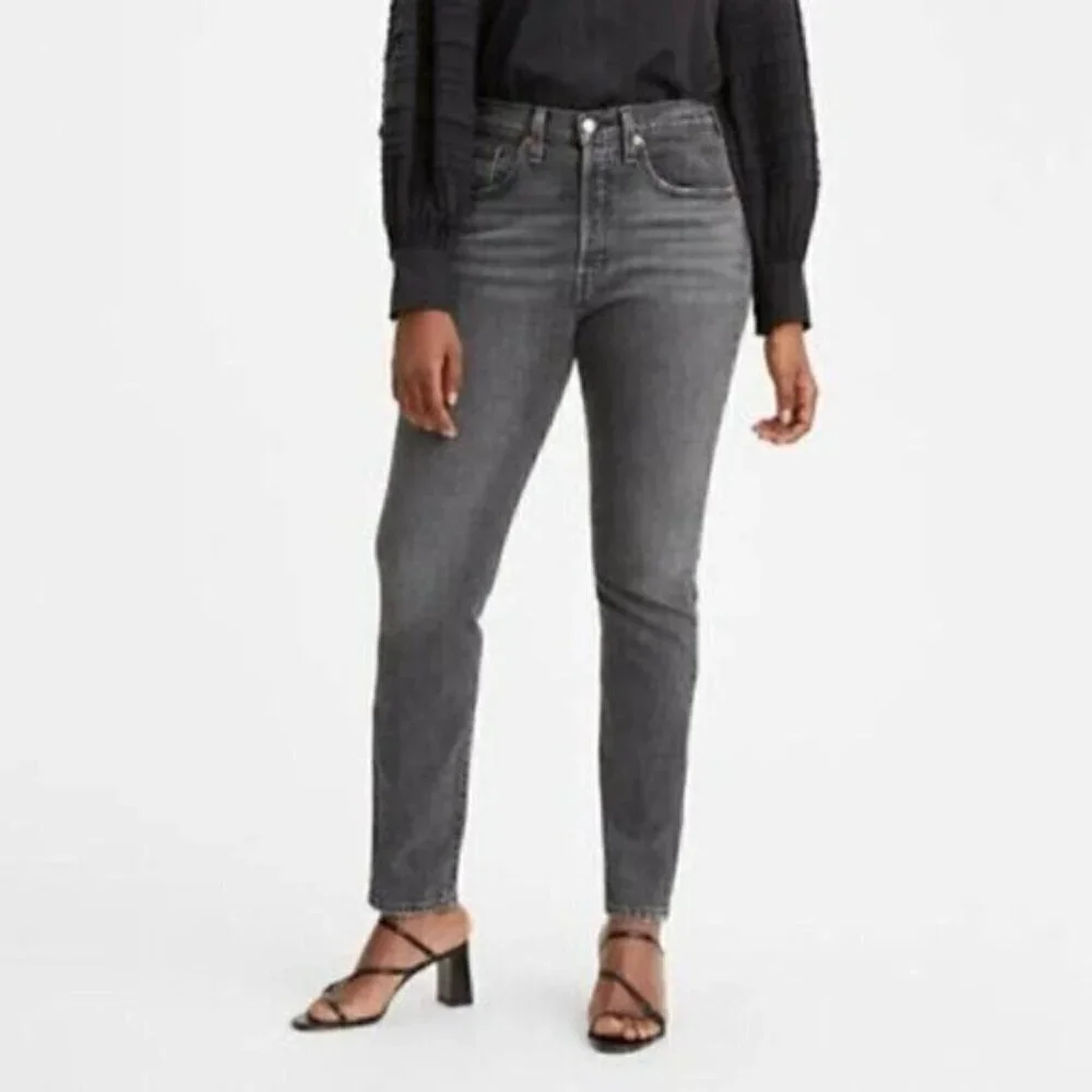 NWT Levis 501 Skinny Grey Jeans Size 32 High Rise Button Fly Denim Cropped